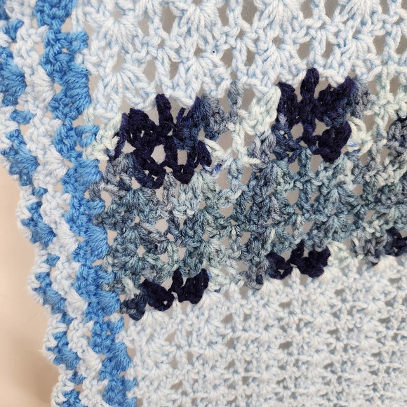 Vintage Blue on Blue Crochet Throw Blanket - Picture 2 of 5